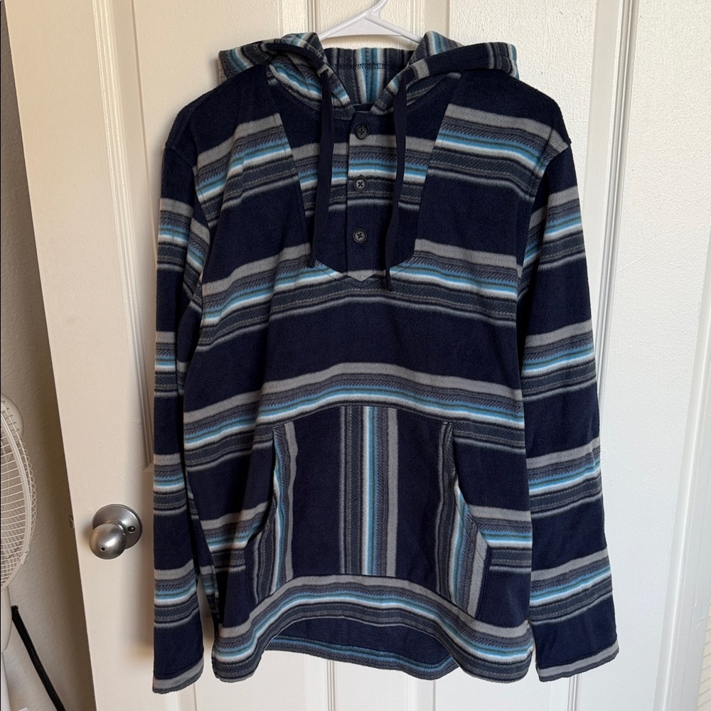 Men's Navy Striped Hooded Pullover Shirt/ fleece